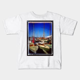 Abstract art of boats in the harbor Kids T-Shirt